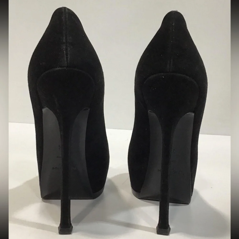 Women’s Yves Saint Laurent Tribtoo Double Platform Heels Black Suede/Patent 38.5
